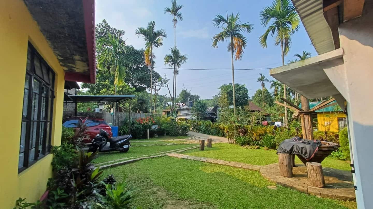 A homestay garden in Mawlynnong village, Meghalaya
